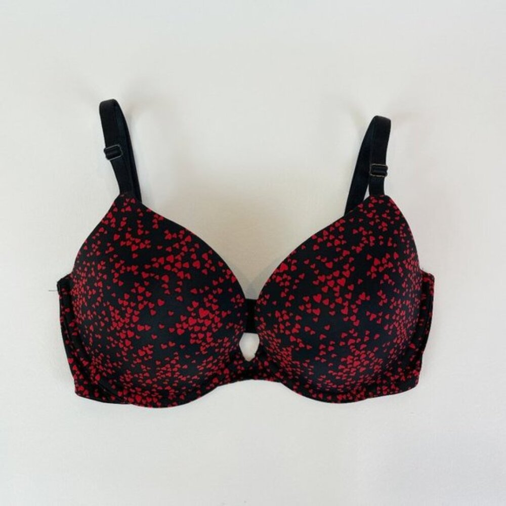 NWOT Victoria's Secret Bra 32DD Push-Up Black Red Hearts B1758